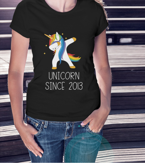 Unicorn Dabbing Since 2013 With Rainbow Mane And Stars T-Shirt