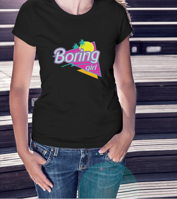 Boring Girl 90s Babe Retro Neon Palm Trees Moon T-Shirt