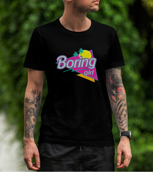 Boring Girl 90s Babe Retro Neon Palm Trees Moon T-Shirt