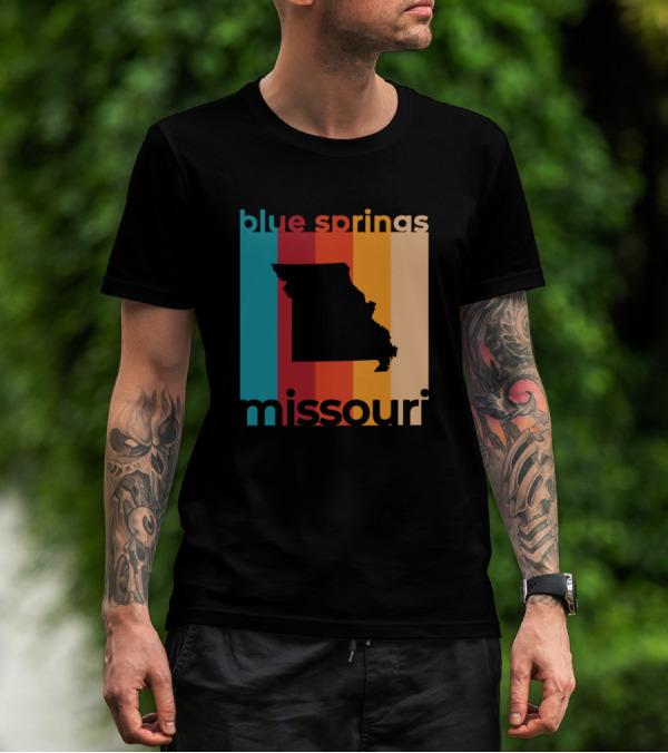 Blue Springs Missouri State Silhouette Retro Colors T-Shirt