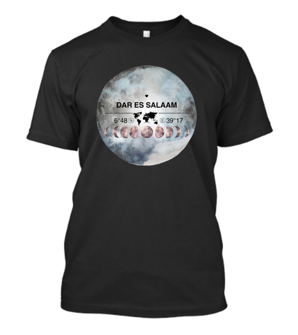 Dar Es Salaam Tanzania 6°48'S 39°17'E Watercolor World Map Lunar Phases T-Shirt