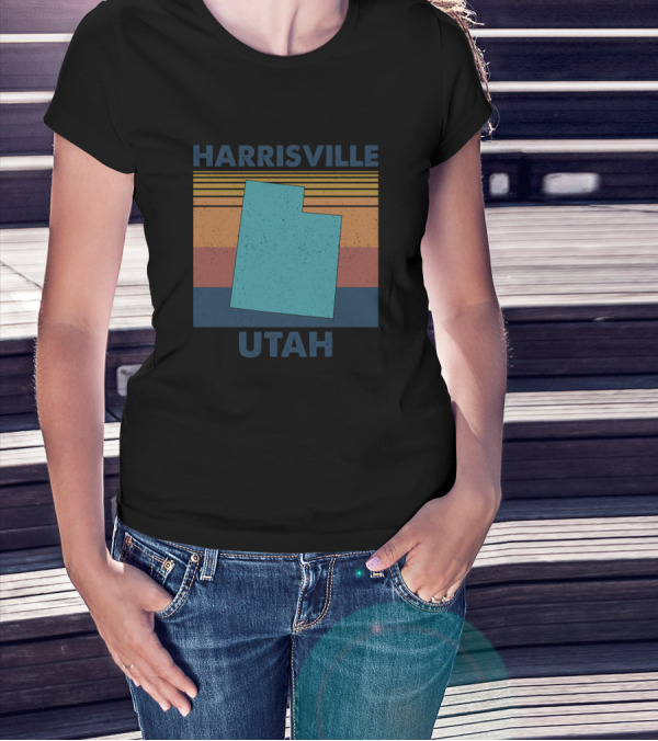 Harrisville Utah Retro Map And Stripes T-Shirt