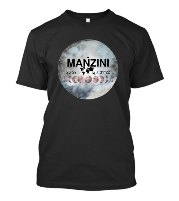 MANZINI 26°29'S 31°22'E Moon Phases Watercolor Map T-Shirt