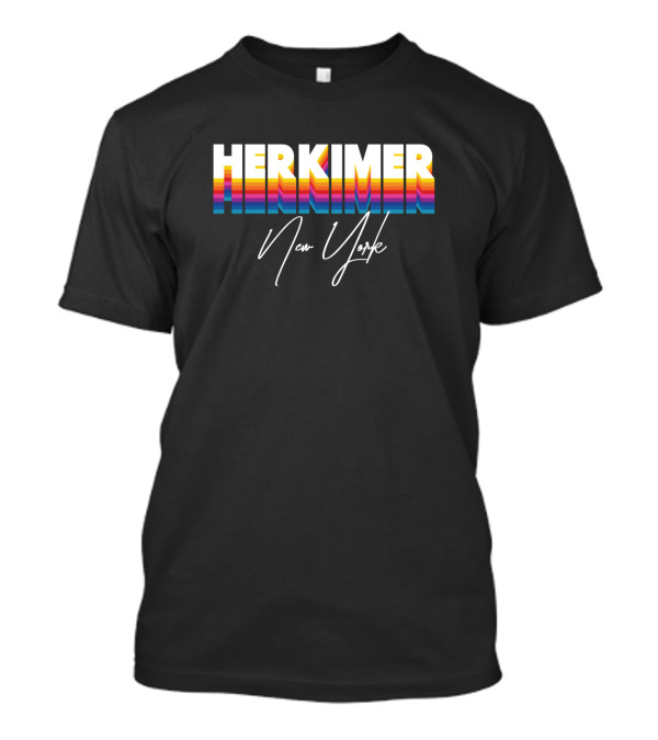 Herkimer New York Retro Vintage 80s Style Rainbow Typography T-Shirt