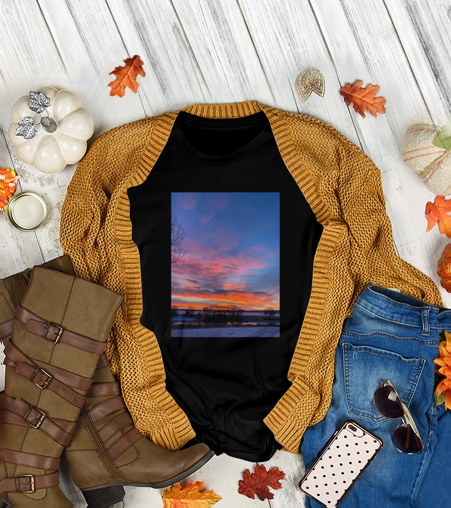 Winter Sunrise Colorful Horizon Scenic View Snowy Landscape T-Shirt