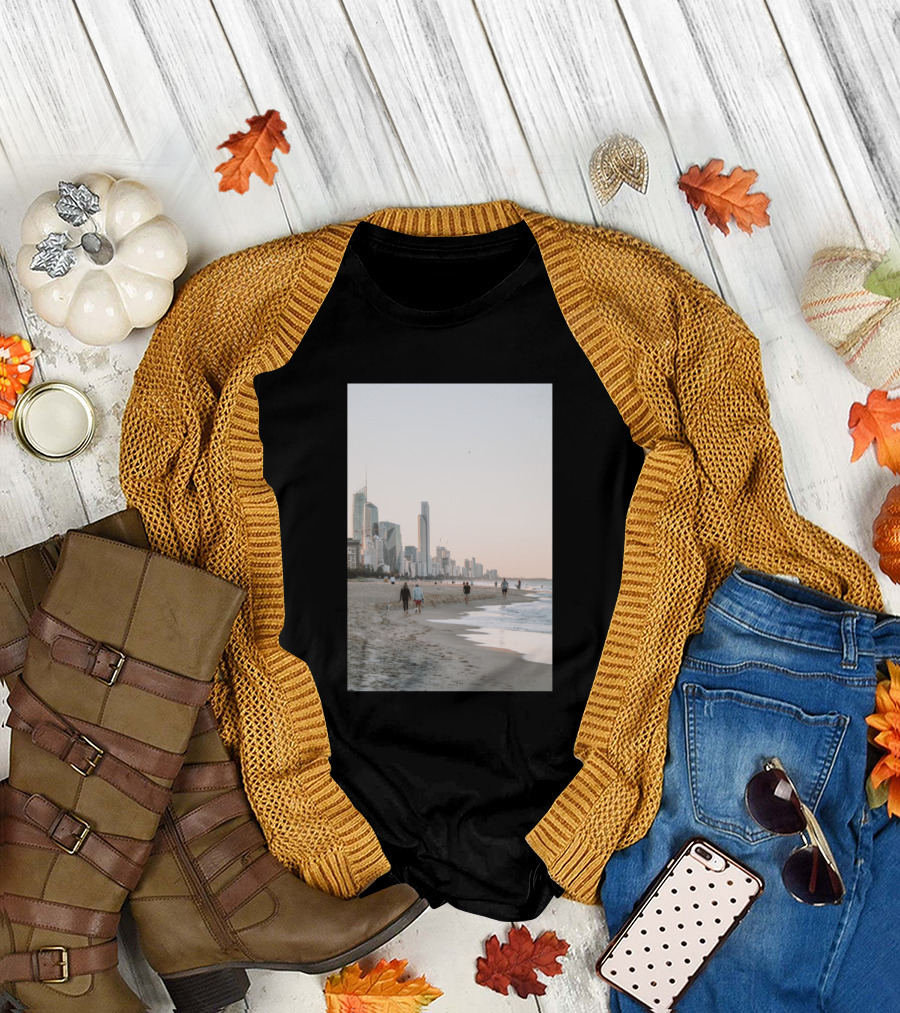 Photograph Of Surfers Paradise Beach Gold Coast Skyline at Dusk T-Shirt