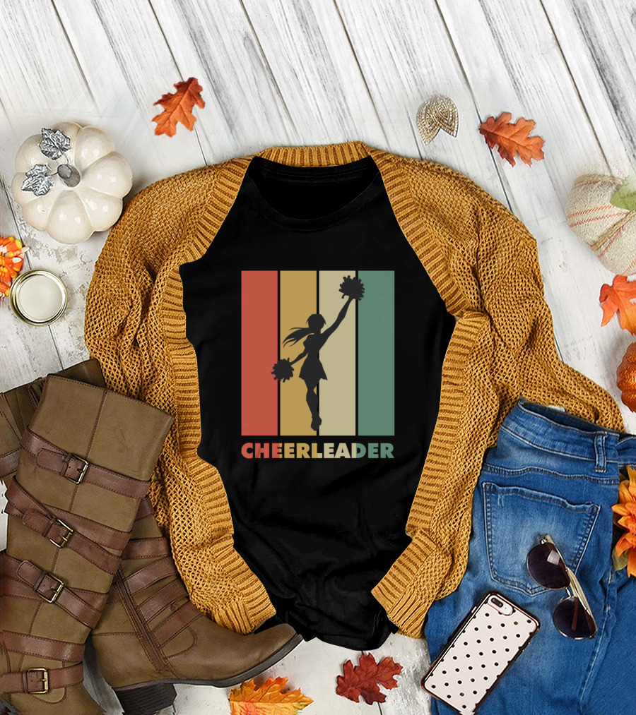 Cheerleader Silhouette Retro Striped Sunset T-Shirt