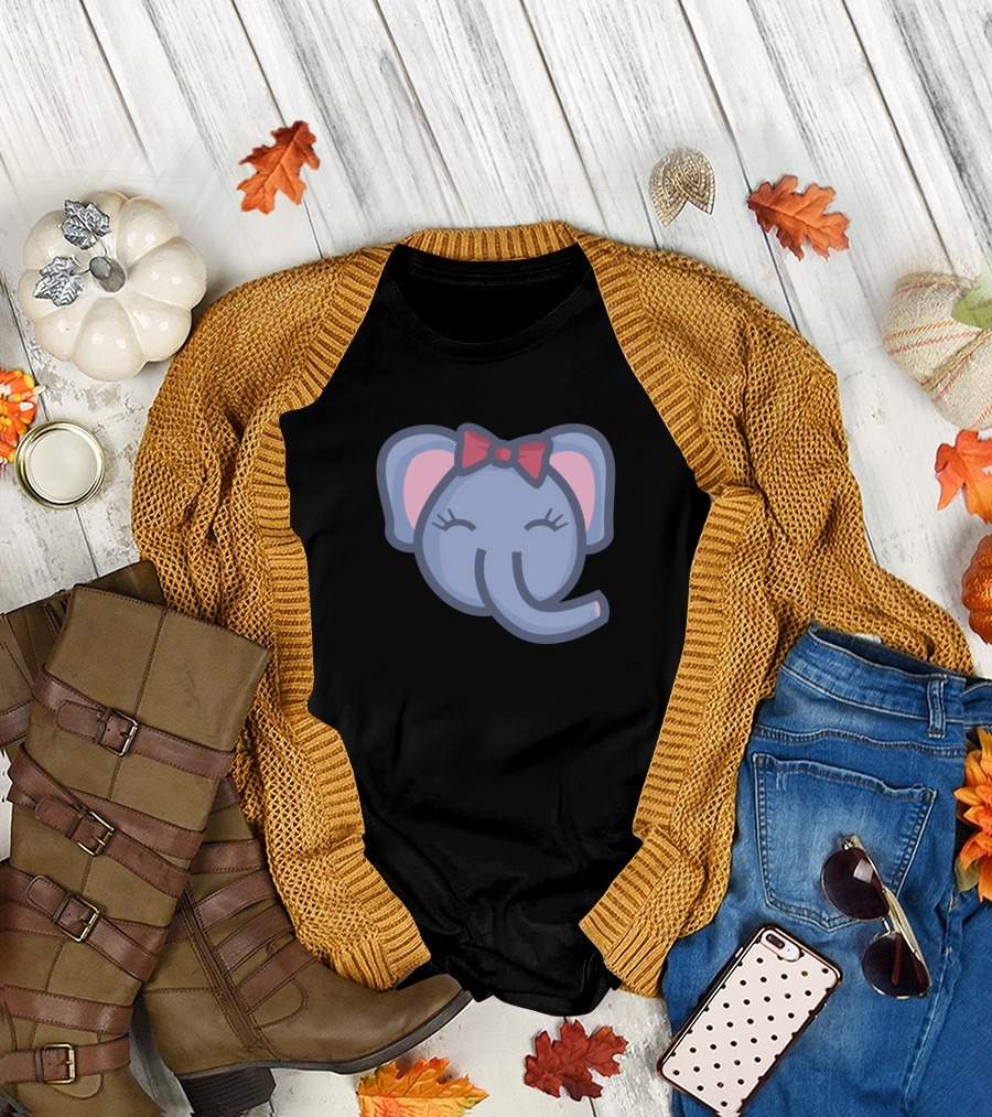 Violet Elephant Smiling with Red Bow T-Shirt