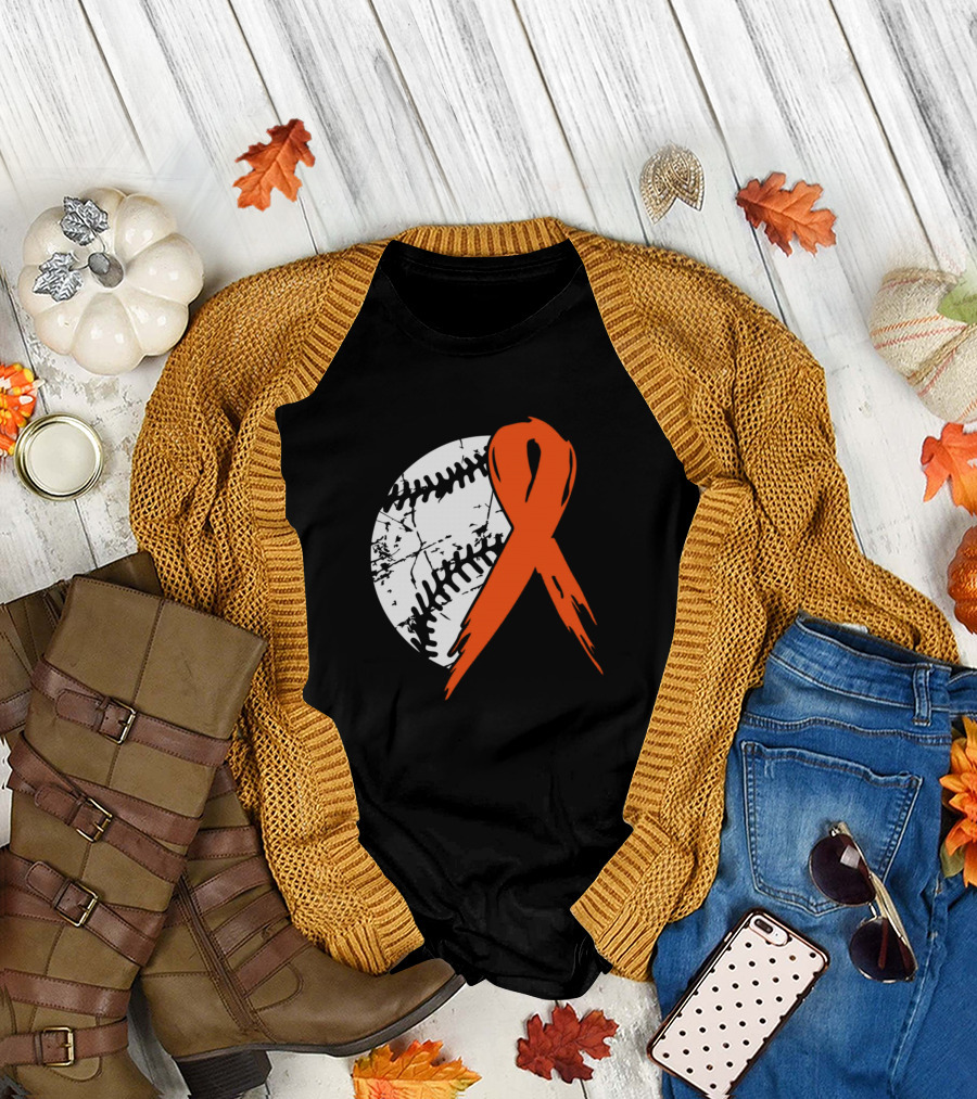 Baseball Tackle Multiple Sclerosis Awareness Orange Ribbon and Grunge Baseball T-Shirt