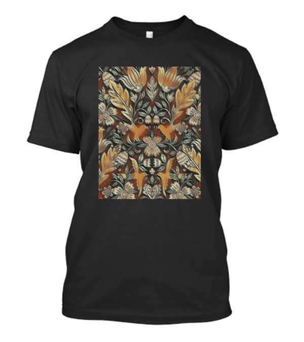 Birds With Tapestry Effect Floral Pattern Symmetry T-Shirt