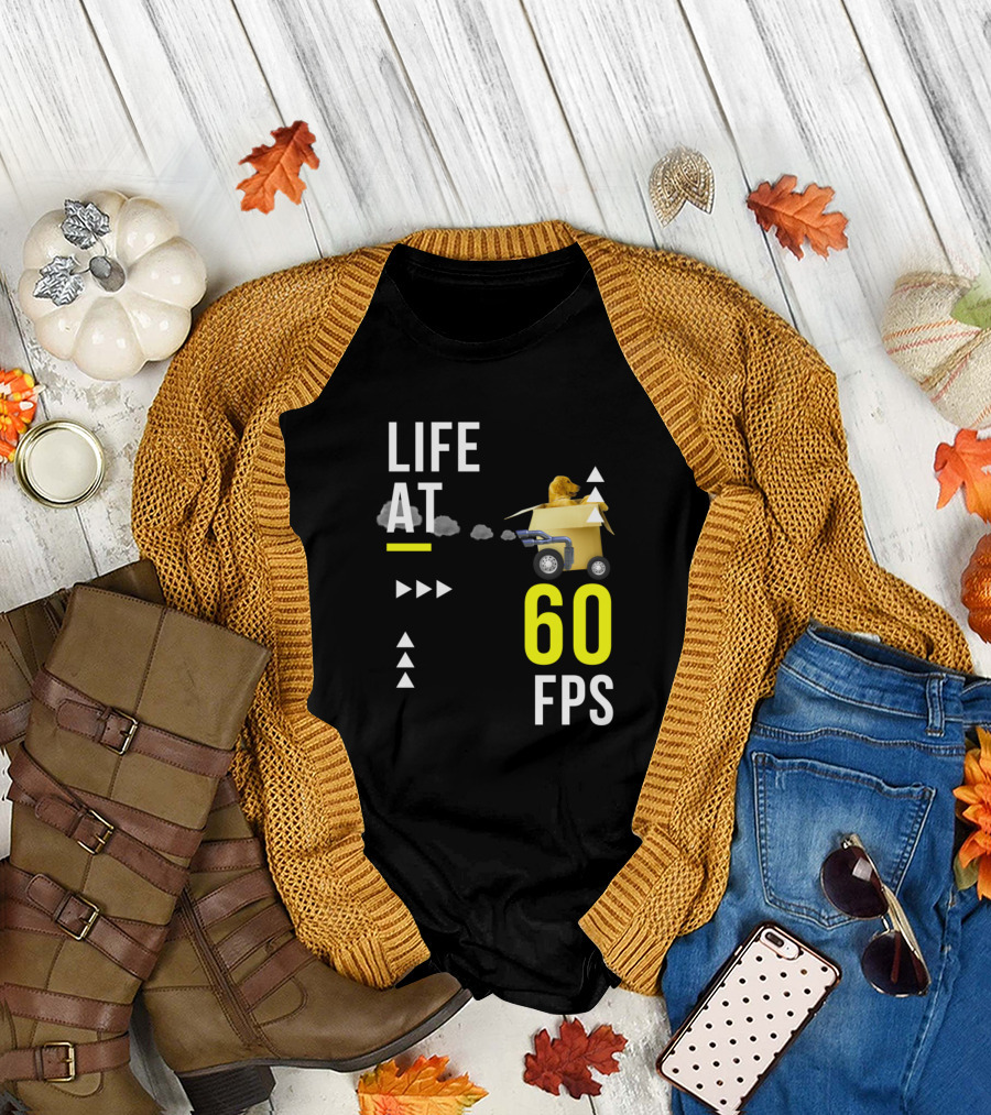 Life At 60 FPS Dog in Cardboard Box on Wheels T-Shirt
