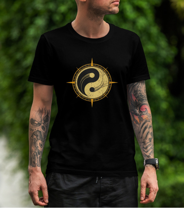 Yin Yang Compass Design With Colors T-Shirt