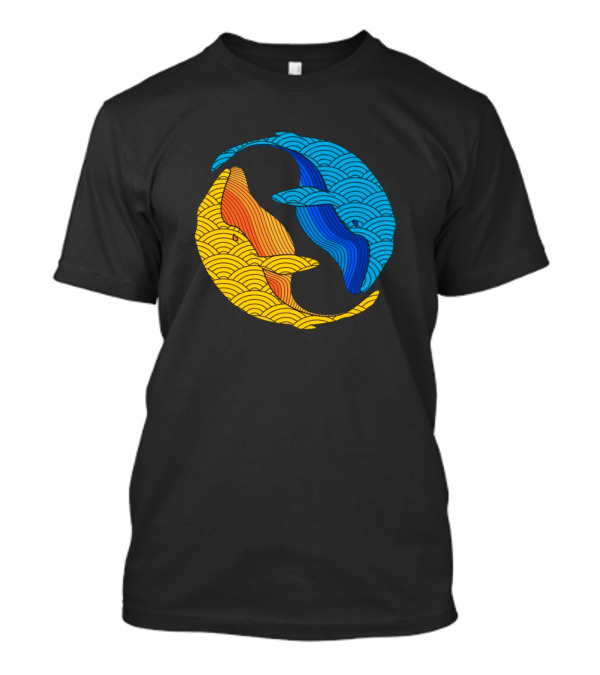 Yin Yang Fish In Vibrant Blue And Yellow Waves T-Shirt