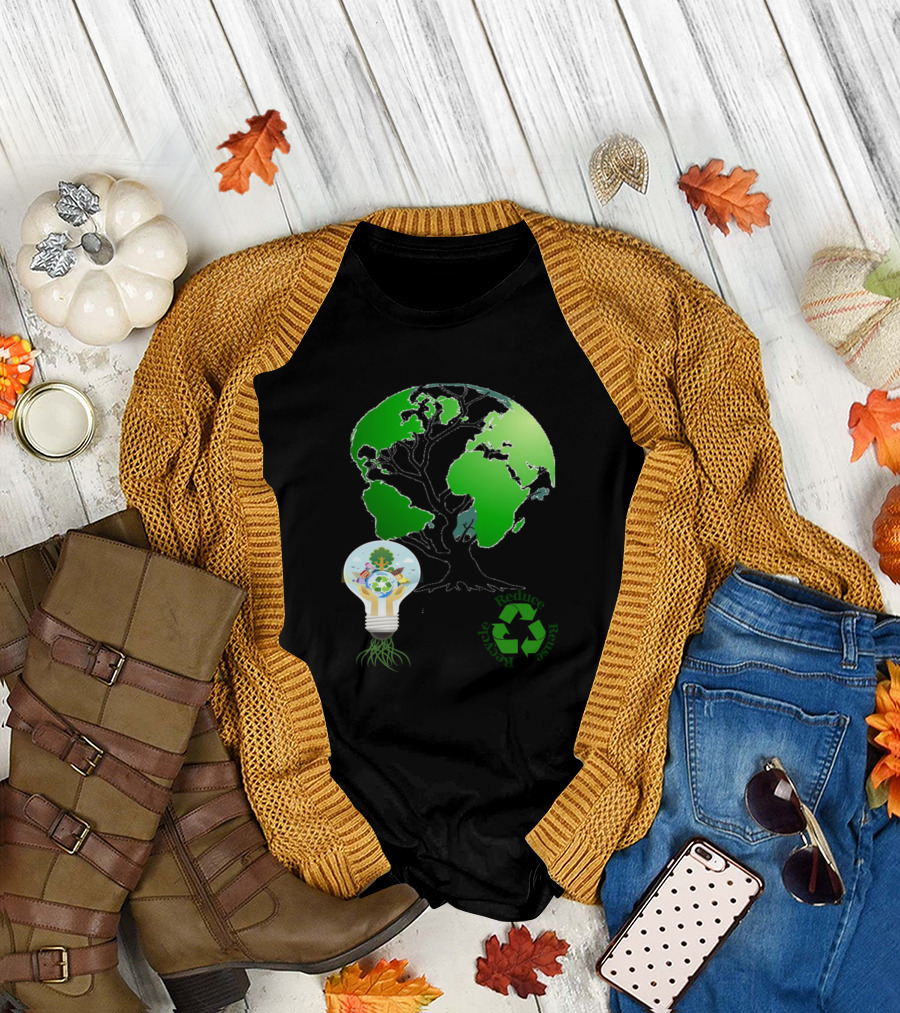 Recycle Reduce Reuse Earth Tree Light Bulb T-Shirt