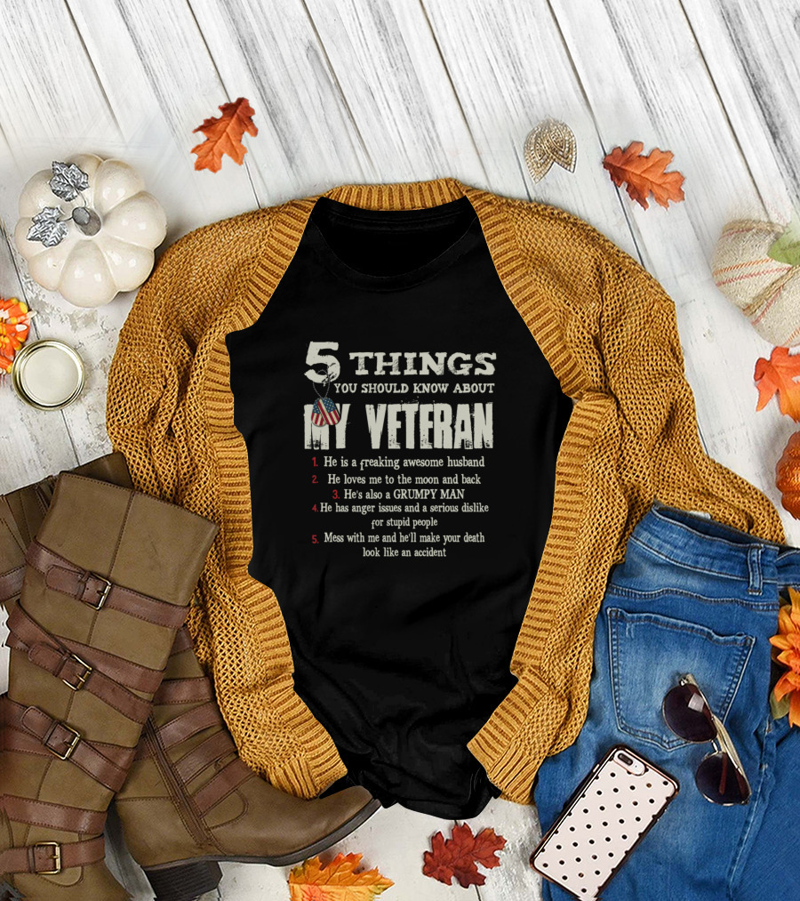 5 Things You Should Know About My Veteran Husband Grumpy Man Moon Back Anger Issues T-Shirt