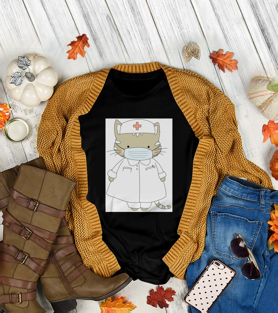 Cute Nurse Cat With Mask Mental Health Warrior T-Shirt