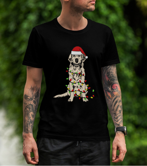 Golden Retriever Christmas Lights Santa Hat Holiday T-Shirt