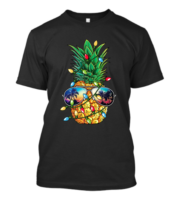 Pineapple Christmas Tree Lights With Sunglasses And Palm Reflection T-Shirt