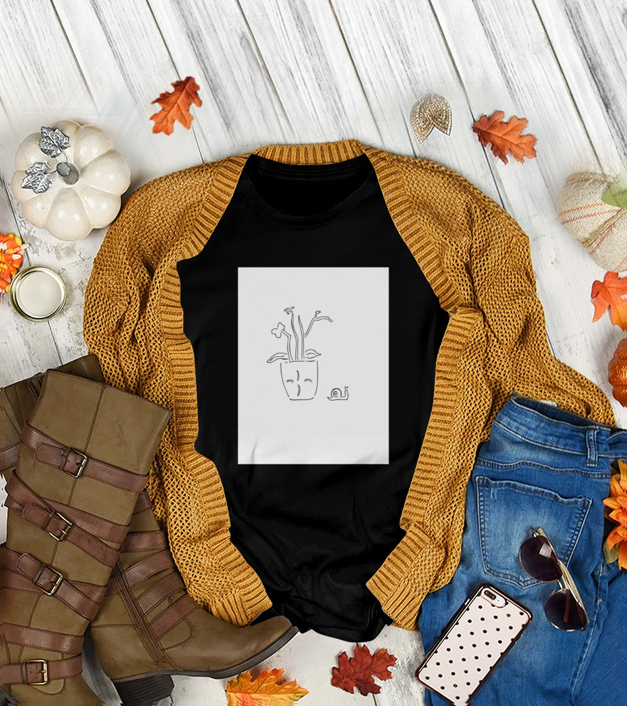 What Are Your Plants Sketch with Cute Potted Face and Snail T-Shirt