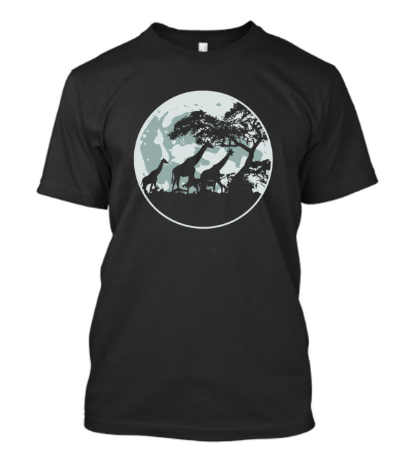 Africa Safari Amarula Steppe Giraffes Moonlit Tree Scene T-Shirt