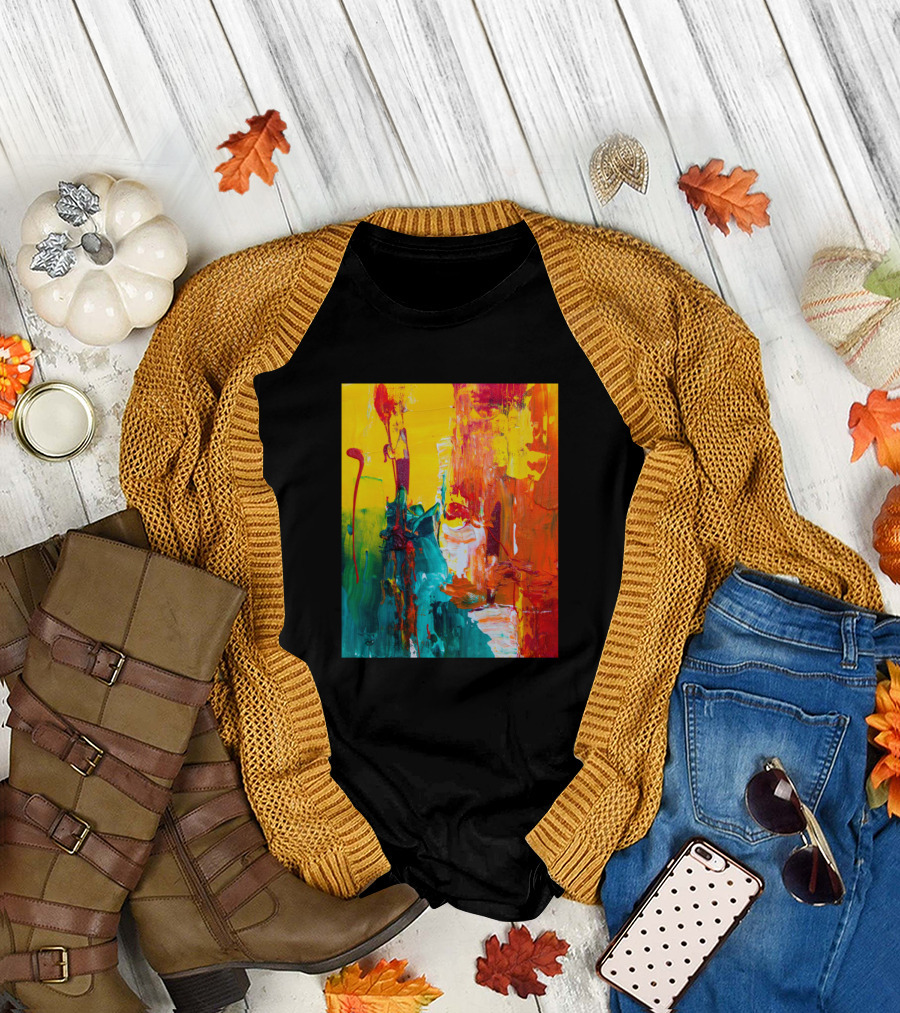 Astract Colorful Texture Painting in Red Yellow and Green T-Shirt