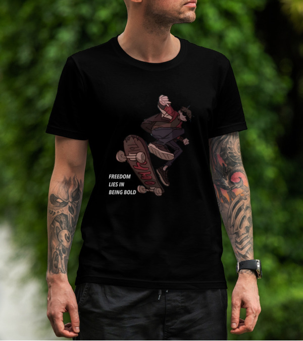 Freedom Lies In Being Bold Skateboard Action Scene T-Shirt