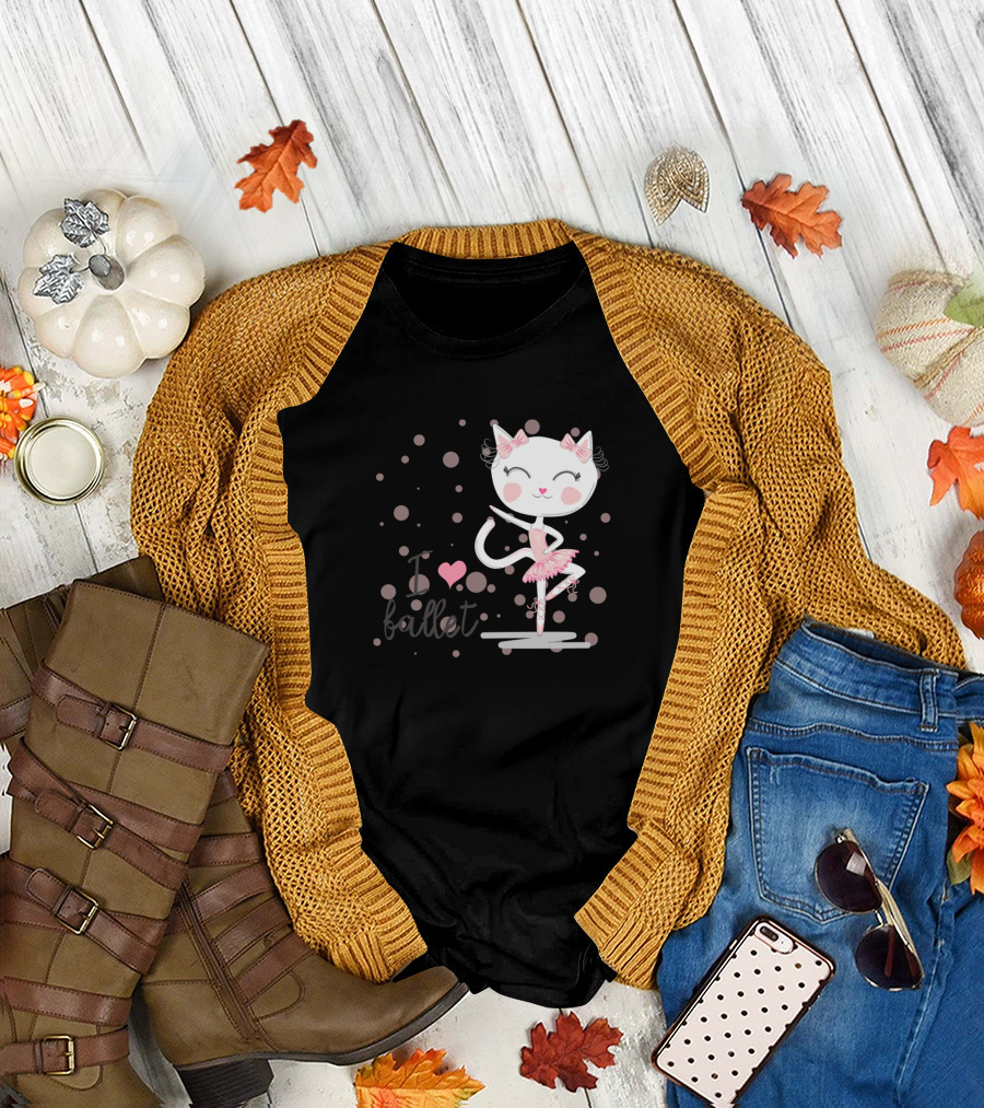 I Love Ballet Happy Cat Girl Dance Costume T-Shirt