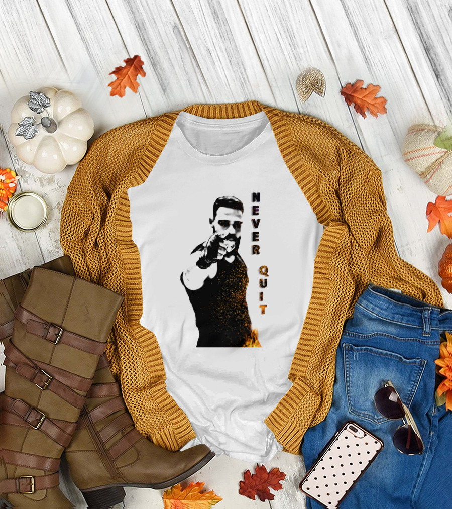 Never Quit Motivational Man with Fiery Determination T-Shirt
