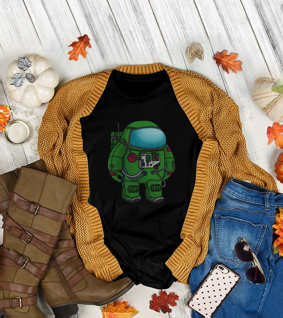 Among Us Red Crewmate Spacesuit Green Tech T-Shirt