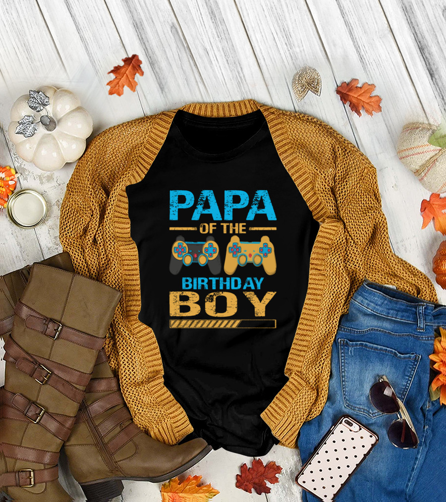 Papa Of The Birthday Boy Video Gamer Controller T-Shirt