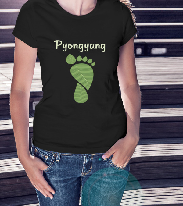 Pyongyang Leaf Footprint North Korea Environmental Concept T-Shirt