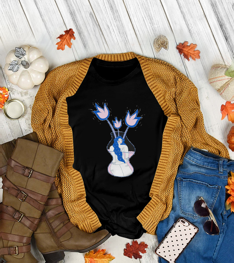 Bouquet Woman with Blue Flowers in Vase T-Shirt