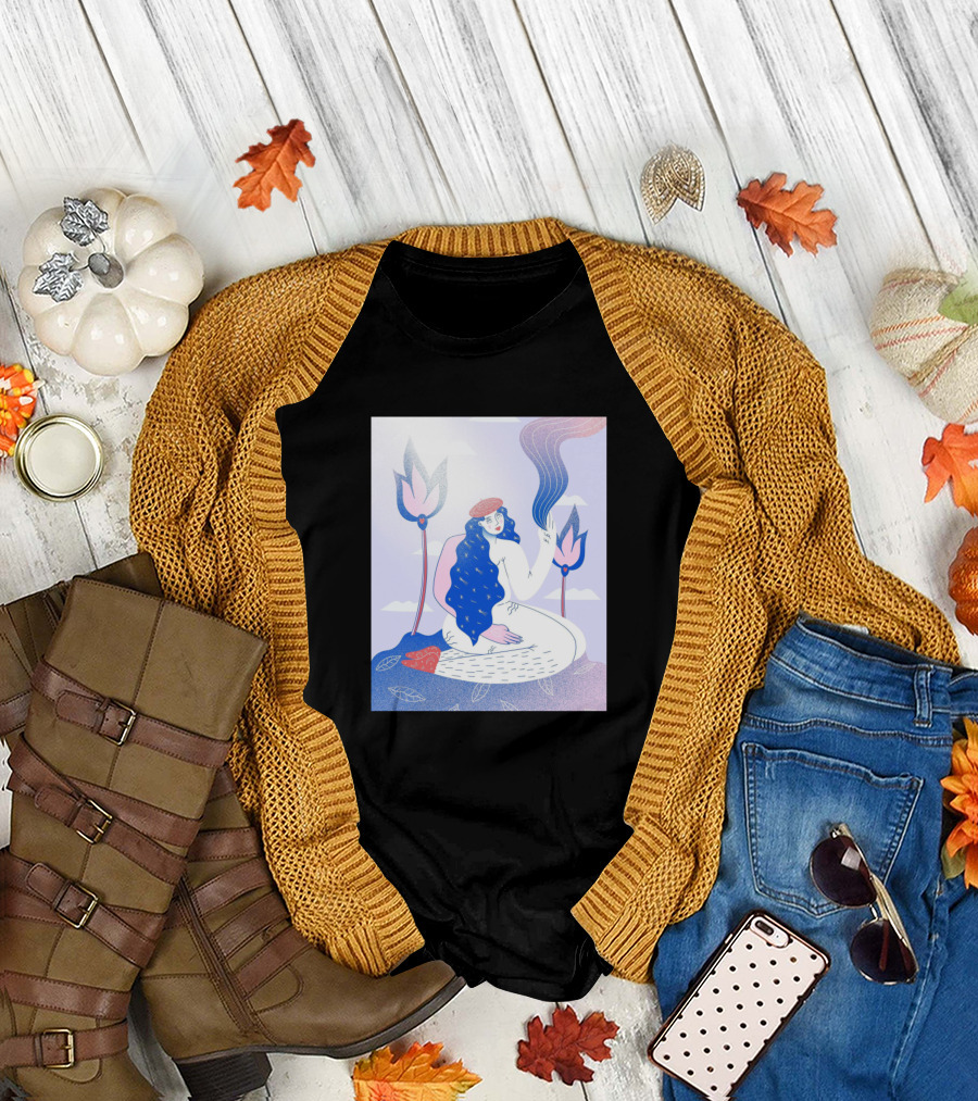 Emotions Live Dreamy Modern Art Nouveau Style with Flowing Hair and Floral Elements T-Shirt