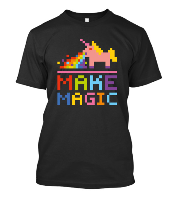 Make Magic Pixel Art Drunk Unicorn Rainbow T-Shirt