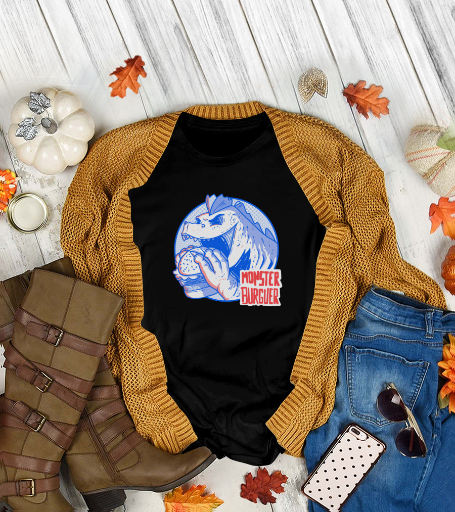 Monster Burger Dinosaur Eating Burger T-Shirt