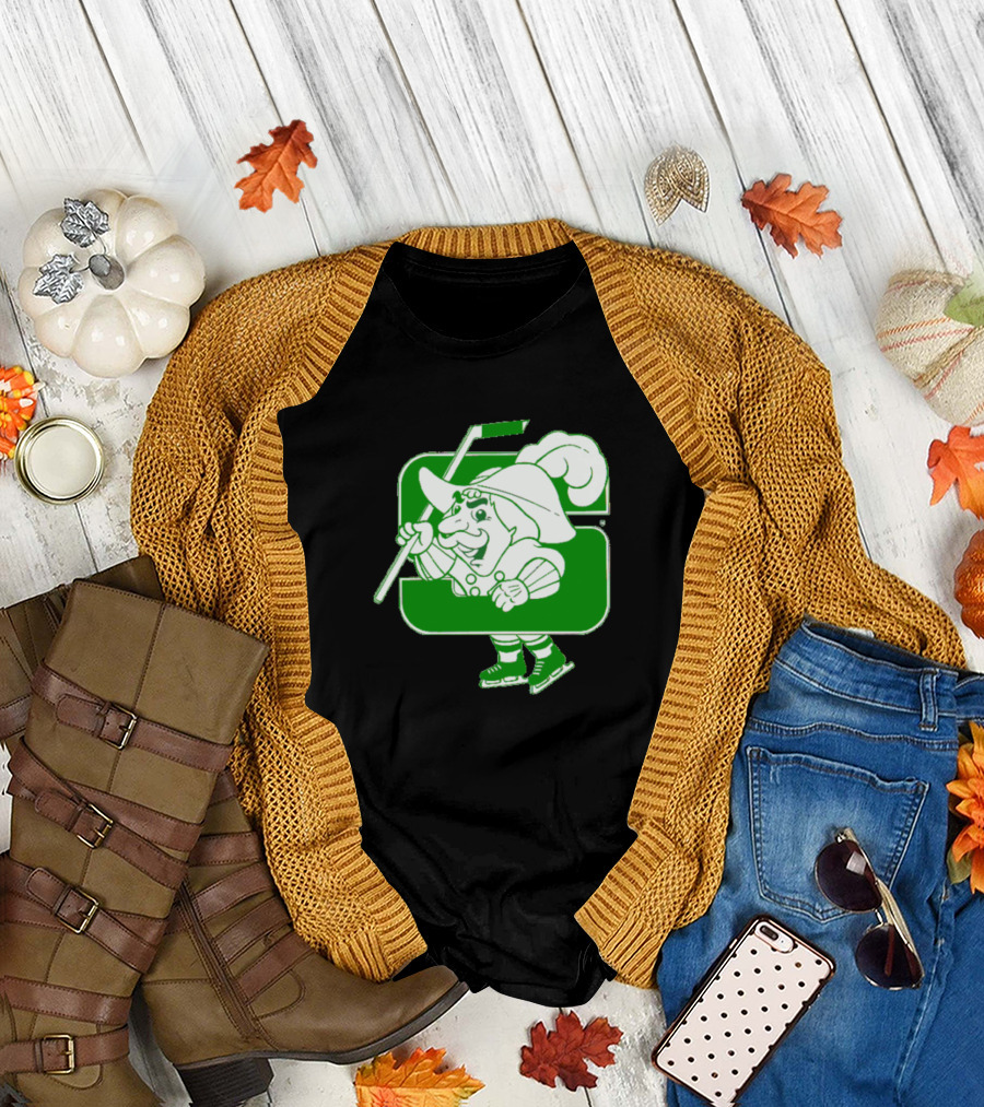 Salem Raiders Hockey Green Mascot Skating T-Shirt