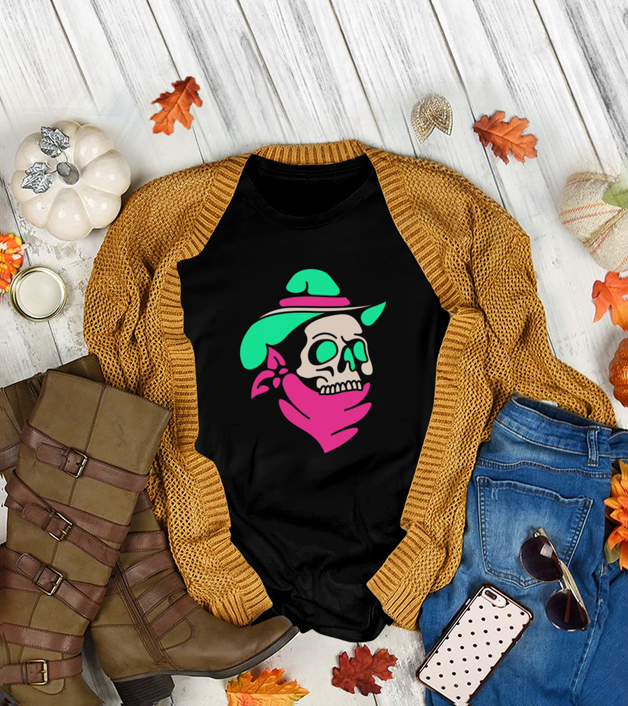 Coboy Pinkyskull Neon Cowboy Skull Bandana T-Shirt