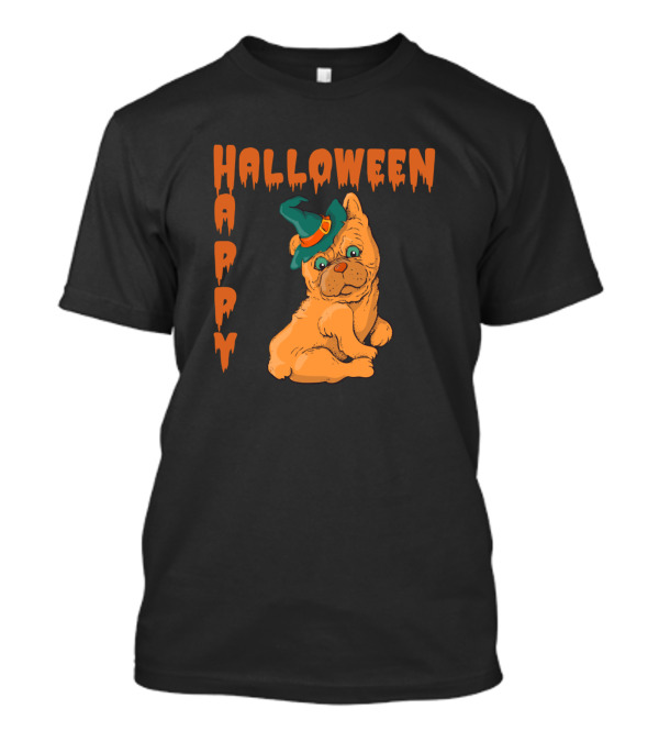 Halloween Happy Puppy Dog In Witch Hat T-Shirt