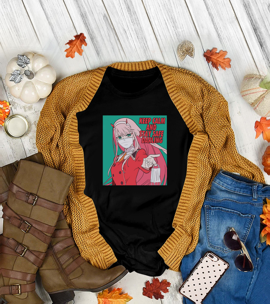 Keep Calm and Stay Safe Darling Zero Two Kawaii Anime Character T-Shirt