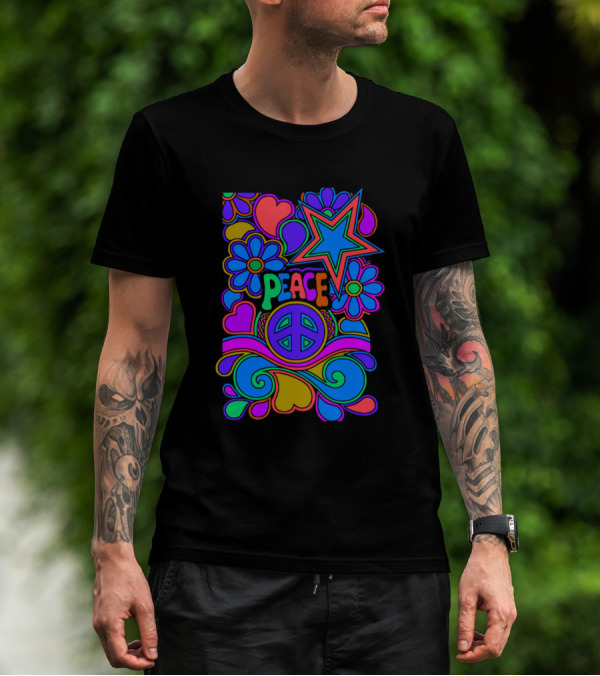 Peace Flowers And Stars Hippie Love And Peace T-Shirt
