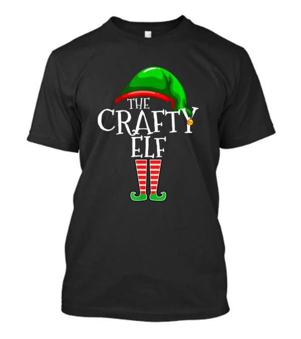 The Crafty Elf Green Hat Red Striped Boots Christmas Holiday T-Shirt