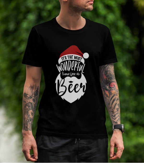 It's The Most Wonderful Time For A Beer Santa Hat Holiday Beer Beard T-Shirt