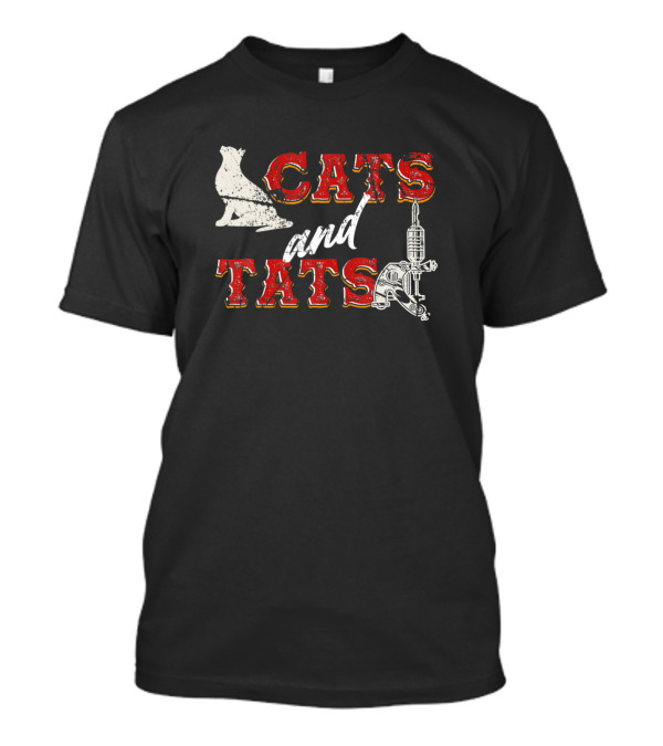 Cats And Tats Funny Tattoo Lover Cat Silhouette Tattoo Machine T-Shirt