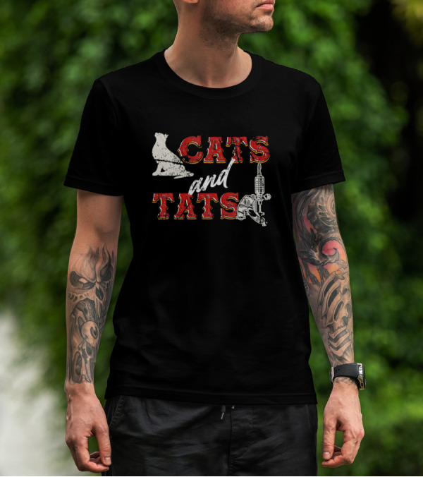 Cats And Tats Funny Tattoo Lover Cat Silhouette Tattoo Machine T-Shirt