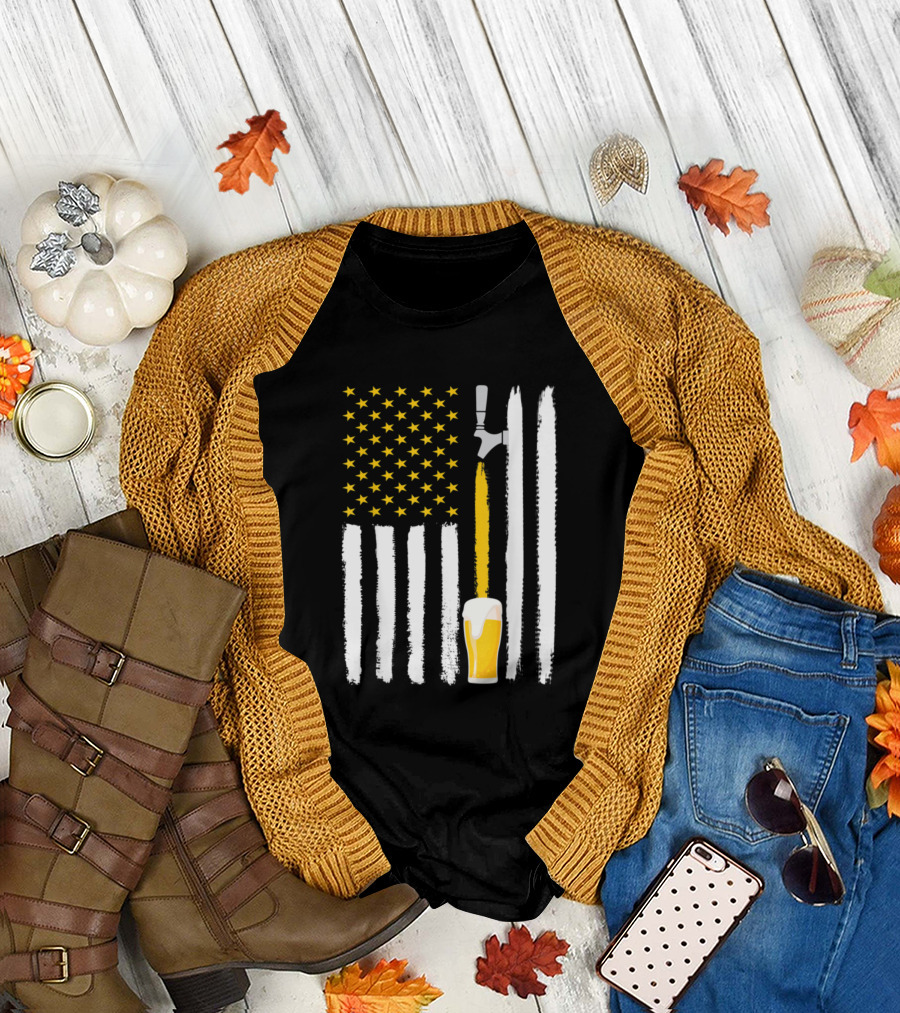Craft Beer American Flag Tap and Glass USA 4th July Brew T-Shirt