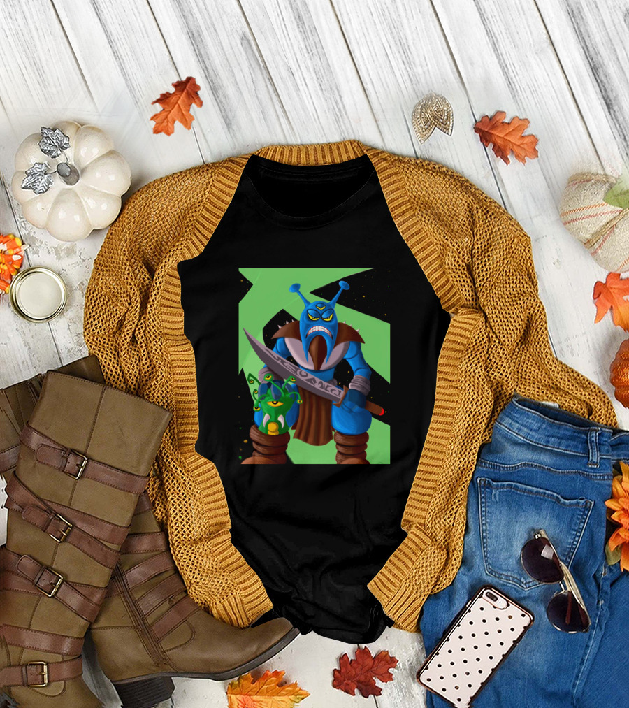 Martian Politics Alien Warrior with Sword and Green Alien Creature T-Shirt