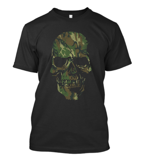Skull Camouflage Cool Badass Distressed Camo Gree T-Shirt
