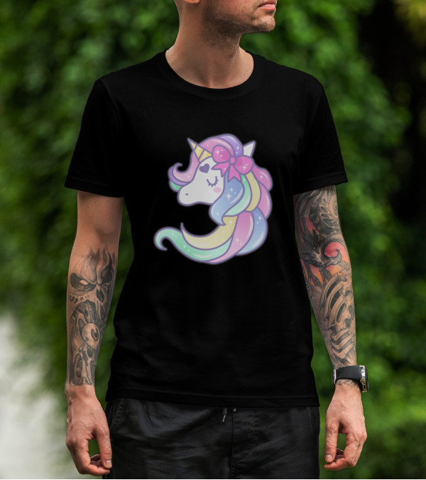 Unicorn Pastel Rainbow Mane With Bow And Sparkles T-Shirt