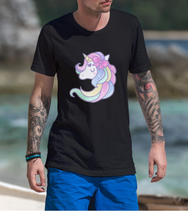 Unicorn Pastel Rainbow Mane With Bow And Sparkles T-Shirt