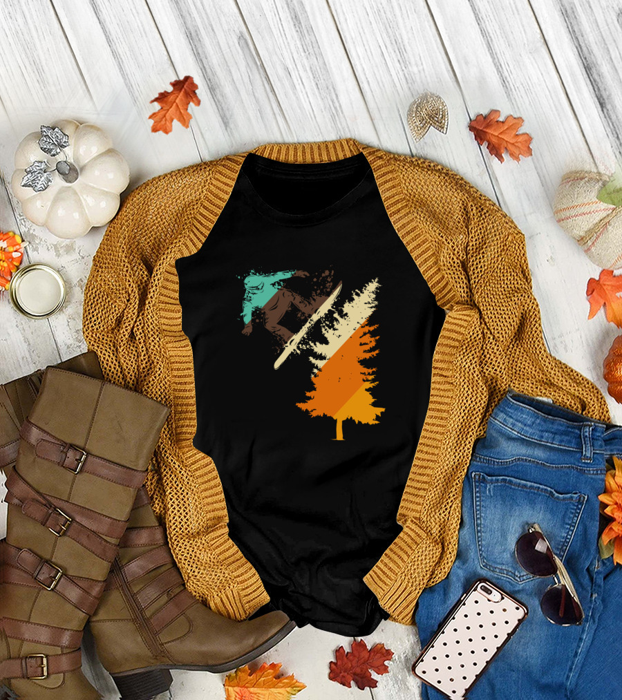 Vintage Pine Tree Snowboarding Adventure T-Shirt